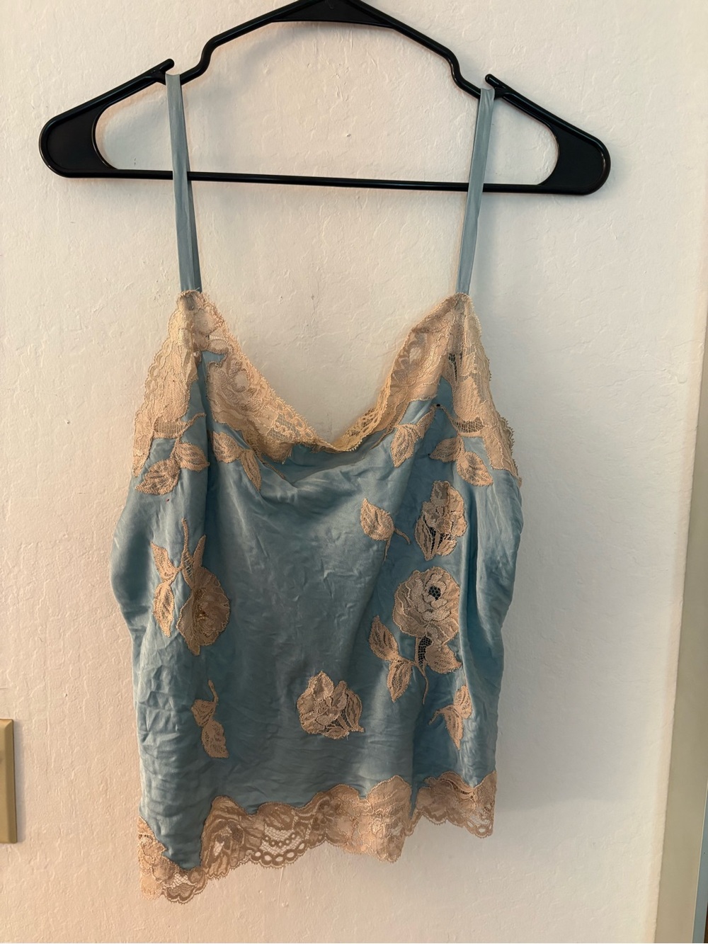 Silk Blue Lace Trim Camisole Top